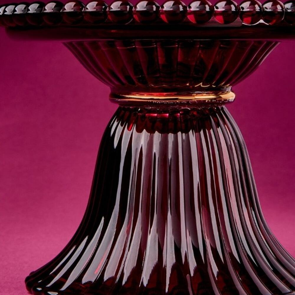 BBW MAROON GLASS PEDESTAL CANDLE HOLDER